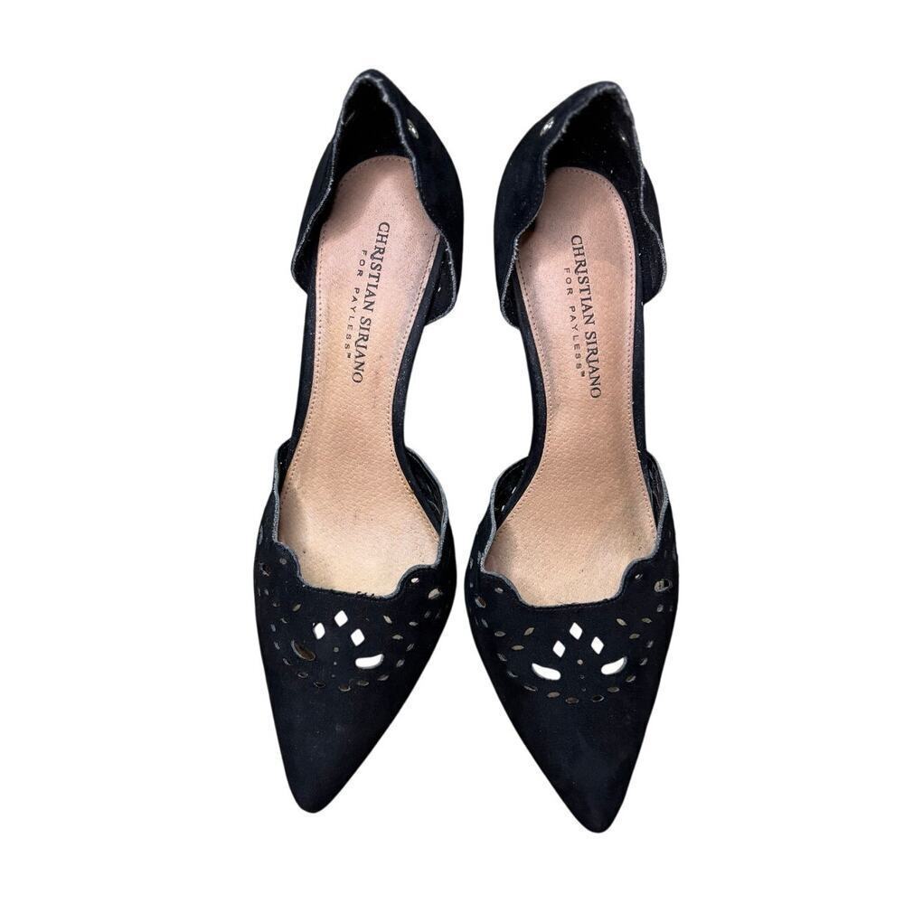 Christian Siriano Women's 9 Black Suede Eyelet High Heels, Ankle Lace Up Option